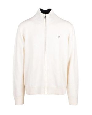Sun 68 Zip Cardigan Merino Wool - White