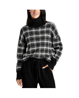 Splendid Ginny Plaid Knit Turtleneck Sweater - Black