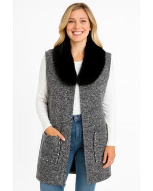 TRUEDAMES Sleeveless Wool-Blend Vest With Faux Fur Collar - Black