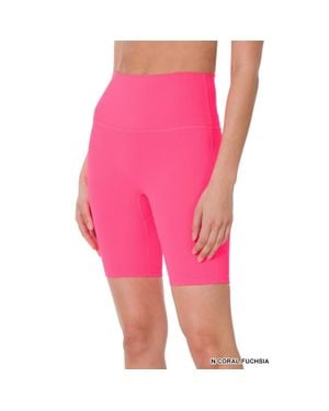 Zenana High Rise Wide Waistband Biker Shorts - Pink