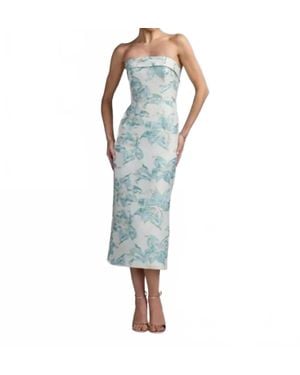 Mac Duggal Strapless Brocade Sheath Midi Dress - Blue