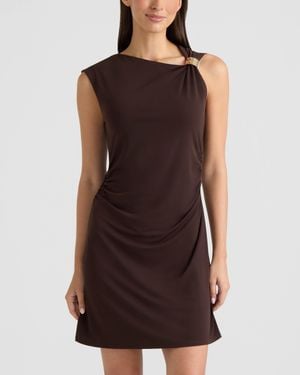 Ellen Tracy Asymmetrical Neckline Knit Mini Dress - Purple