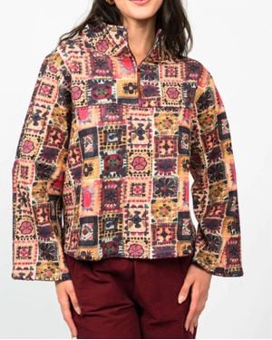 Ivy Jane Zip Front Terry Popover Top - Red