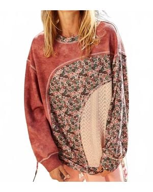 Pol Mazy Oversize Long Sleeve Floral Contrast Thermal Top - Red