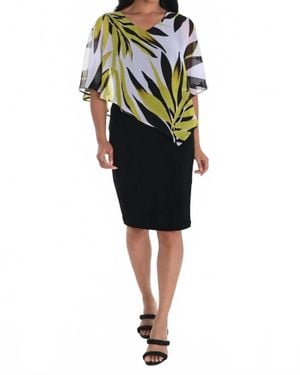 FRANK LYMAN Asymmetric Leaf Chiffon Overlay Dress - Black