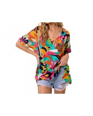 Lovely Melody Colorful Floral Hi-Lo Top - Black