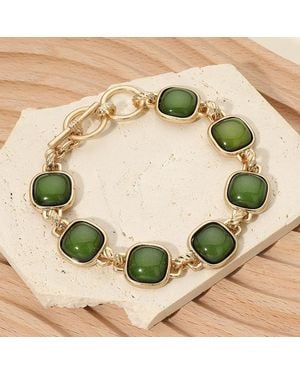 Fashnzfab Bold Square Stone Link Toggle Bracelet - Green