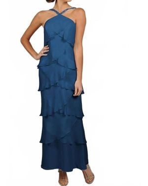 Alexander by Daymor Tiered Halter Chiffon Midi Dress - Blue