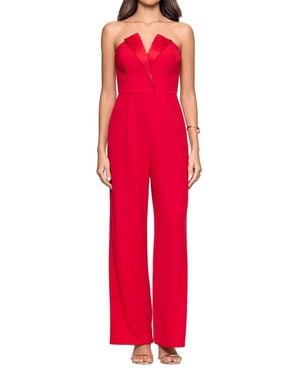 Betsy & Adam Strapless Floor Length Tuxedo Jumpsuit - Red