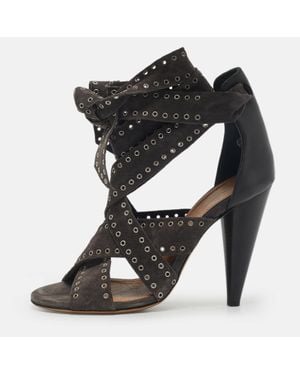 Isabel Marant Two Tone Suede Anaid Crisscross Ankle Wrap Sandals - Black