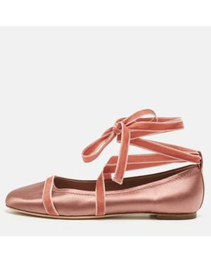 Malone Souliers Satin And Velvet Spencer Ankle Wrap Ballet Flats - Red