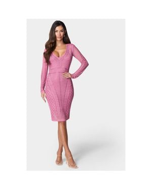 Bebe Crystal Mesh Midi Dress - Red