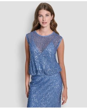 DKNY Sleeveless Bubble Hem Liberty Top - Blue