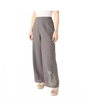 Coco + Carmen Ava Floral Embroidery Pants - Gray