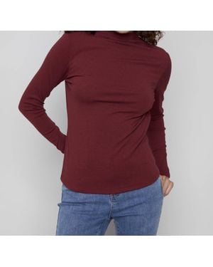 Charlie b Rib Knit Long Sleeve Mock Neck Top - Red