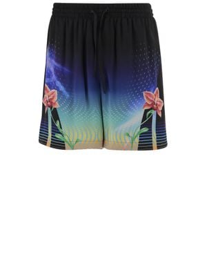 CASABLANCA Graphic Print Silk Shorts - Blue