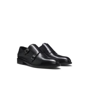 BOSS Leather Monk Shoes With Double Strap - Black