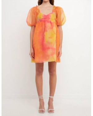 Endless Rose Organza Tie-Dye Babydoll Dress - Orange