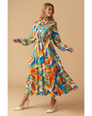 TRUEDAMES Glam Attitude Woven Midi Shirt Dress - Multicolor
