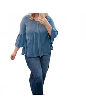 Listicle Sweater Like Knit Flowy Top - Blue