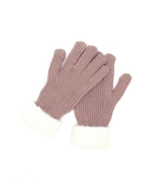 Fashnzfab Faux Fur Cuff Smart Touch Knit Gloves - Pink