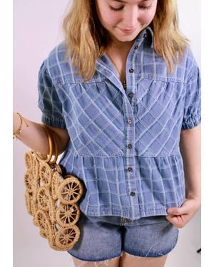 ..,merci The Cool Girl Check Denim Top - Blue