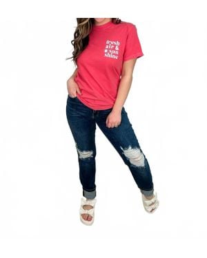 Scripted Pearl Fresh Air & Sunshine Cotton Short Sleeve Graphic Tee Shirt - Blue