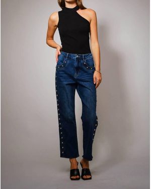 Blue B Metal Studded High Rise Straight Leg Jeans - Blue