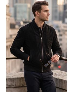 Infinity Leather Goat Suede Ma-1 Bomber Jacket-North - Black