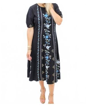 Johnny Was Jaanvi Bubble Sleeve Seamed Dress - Blue