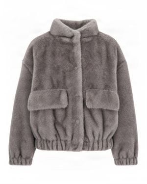 Liu Jo Plush Faux Fur Snap-Button Jacket - Gray
