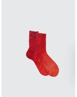 Maria La Rosa One Ribbed Laminated Metallic Socks - Red