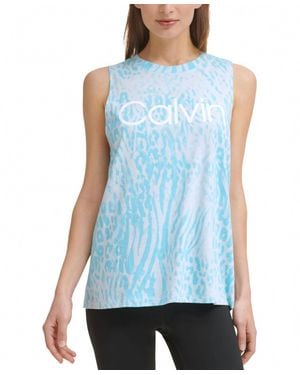 Calvin Klein Activewear Performance Printed Sleeveless Top - Blue