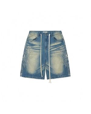 VALE FOREVER Sirens Crystal Jorts Streetwear Denim Shorts - Blue
