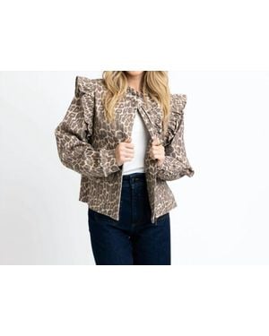 Karlie Lucy Leopard Ruffle Denim Jacket - Black