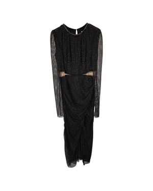 Self-Portrait Midi Diamante Mesh Long Sleeve Cut-Out Dress - Black