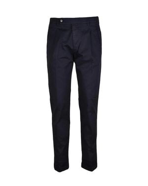 Berwich Tailored Cotton Stretch Pants With Button Closure - Blue