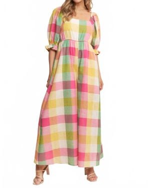 J.Nna Checkered Wide Leg Jumpsuit - Pink