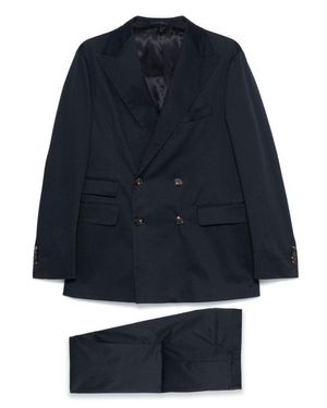 Doppiaa Tailored Double-Breasted Blazer With Straight-Cut Pants - Blue