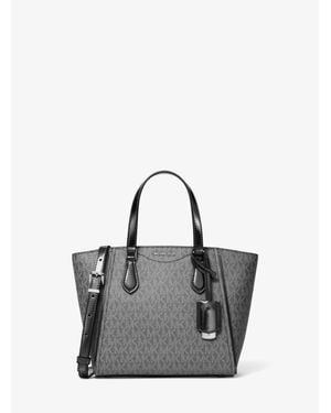 Michael Kors Taryn Small Metallic Signature Logo Convertible Crossbody Bag - Gray