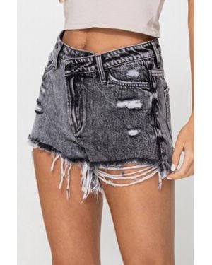Flying Monkey High Rise Asymmetical Distressed Shorts - Gray