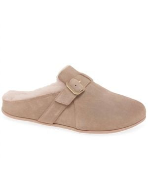 Fitflop Chrissie Buckle Shearling-Lined Suede Slippers - Natural