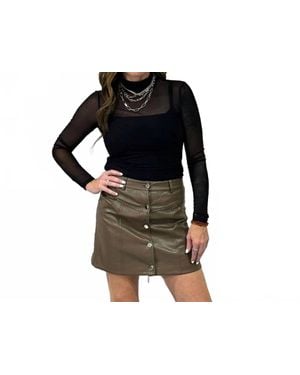 Bluivy Leather Button-Front Mini Skirt - Black