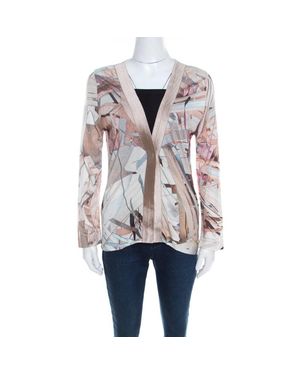 ESCADA Feather Abstract Print Knit Button Front Soad Cardigan - Natural