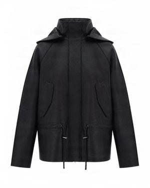 P.A.R.O.S.H. Lamb Leather Jacket With Adjustable Hood And Zip Closure - Black
