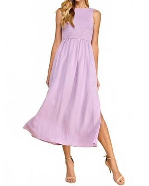 TCEC Palmer Smocked Bodice Midi Dress - Purple