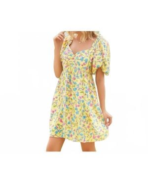 Emma & Michele Cottage Floral Puff Sleeve Dress - Yellow