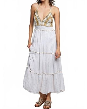 Pol Corfu Crochet Sequin Metallic Halter Maxi Dress - Gray