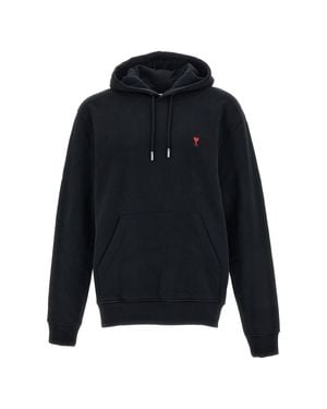 Ami Paris Hoodie With Signature Ami De Caur Embroidery - Blue