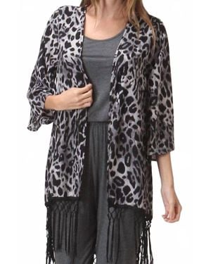Honey Punch 3/4 Length Sleeves Fringe Kimono - Black